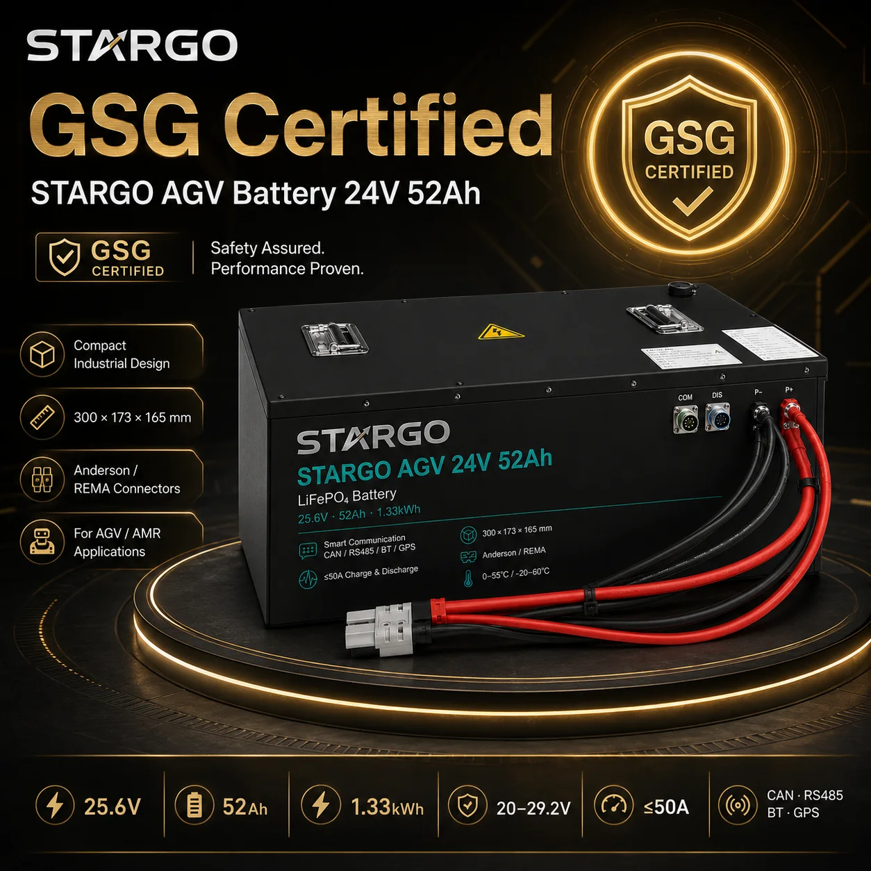 STARGO AGV Pack 24V 52Ah — LiFePO₄ AGV / Mobile Robot Battery