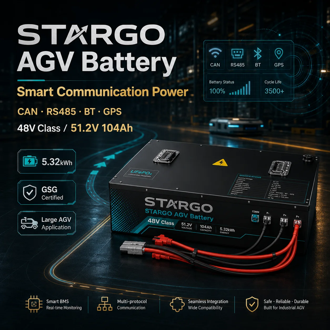 STARGO AGV Pack 48V 104Ah — LiFePO₄ AGV / Mobile Robot Battery