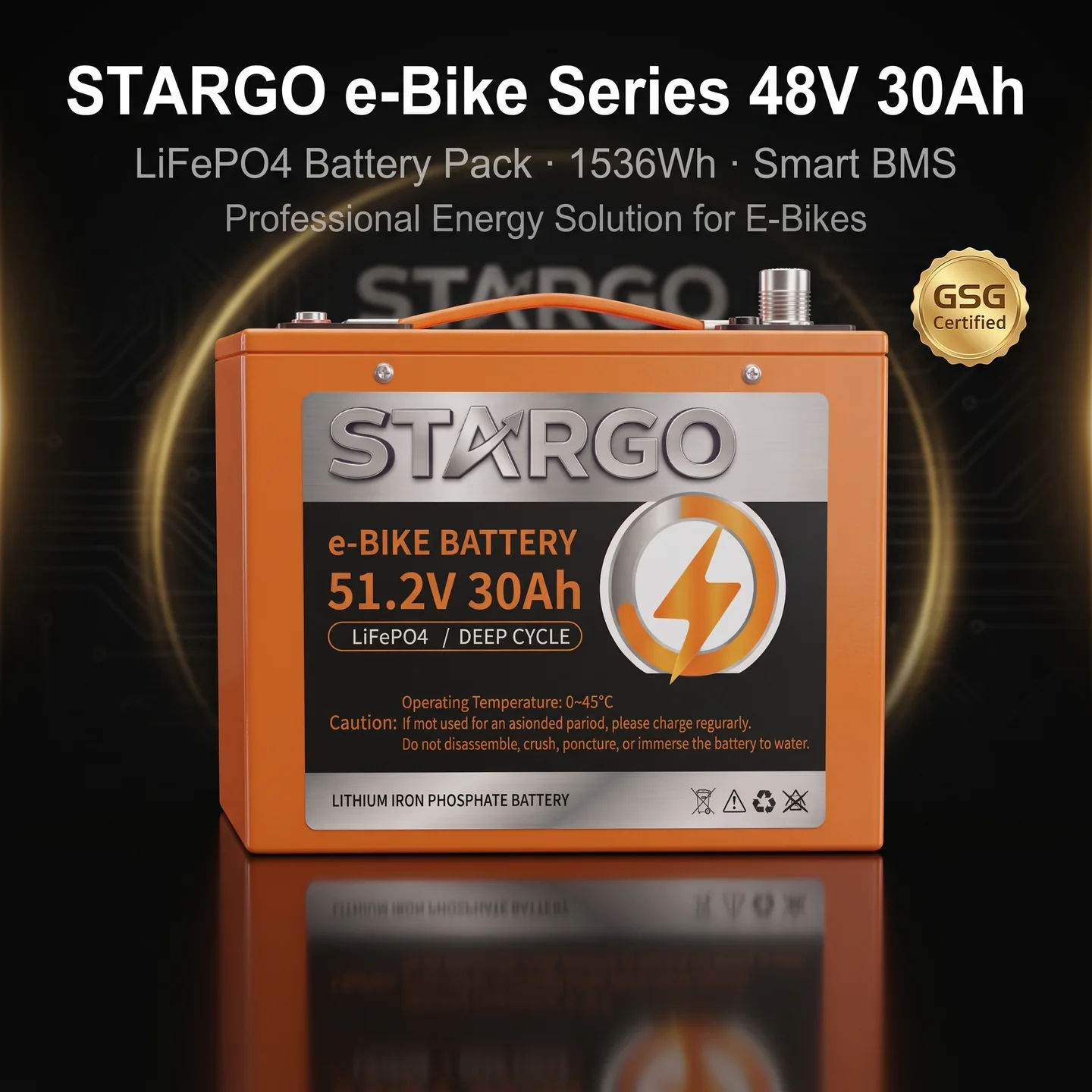 STARGO E-Bike Pack 48V 30Ah — LiFePO₄ Electric Two-Wheel / Three-Wheel Vehicle Battery