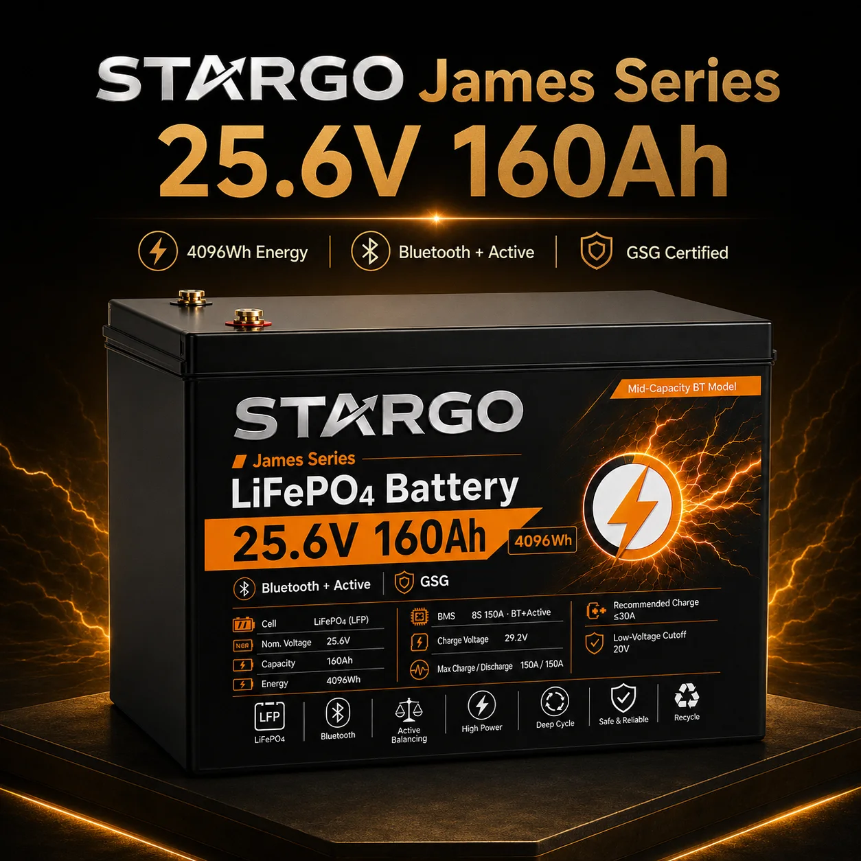 STARGO James Series 24V 160Ah  Bluetooth+Active — LiFePO₄ General LiFePO₄ Battery