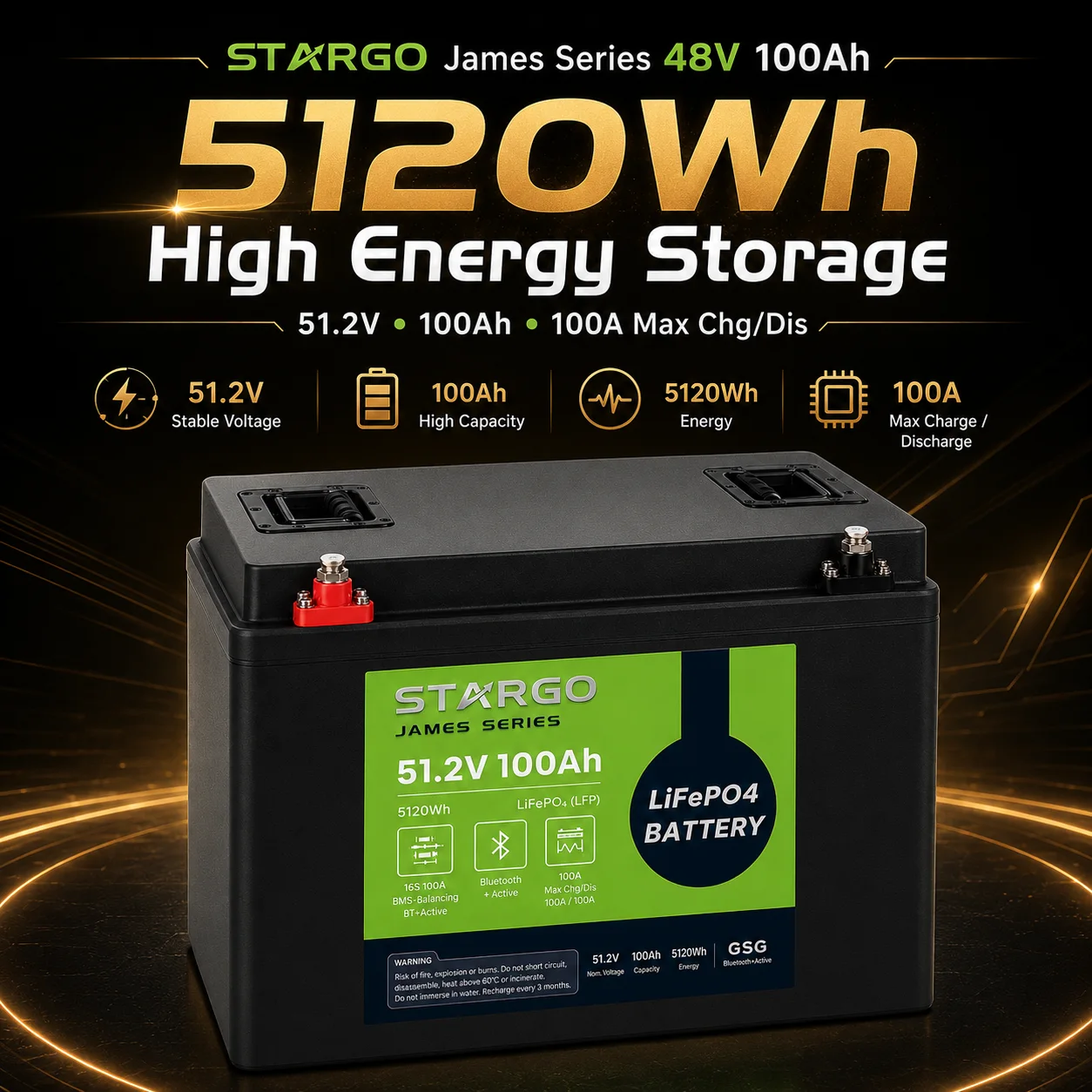 STARGO James Series 48V 100Ah  Bluetooth+Active — LiFePO₄ General LiFePO₄ Battery