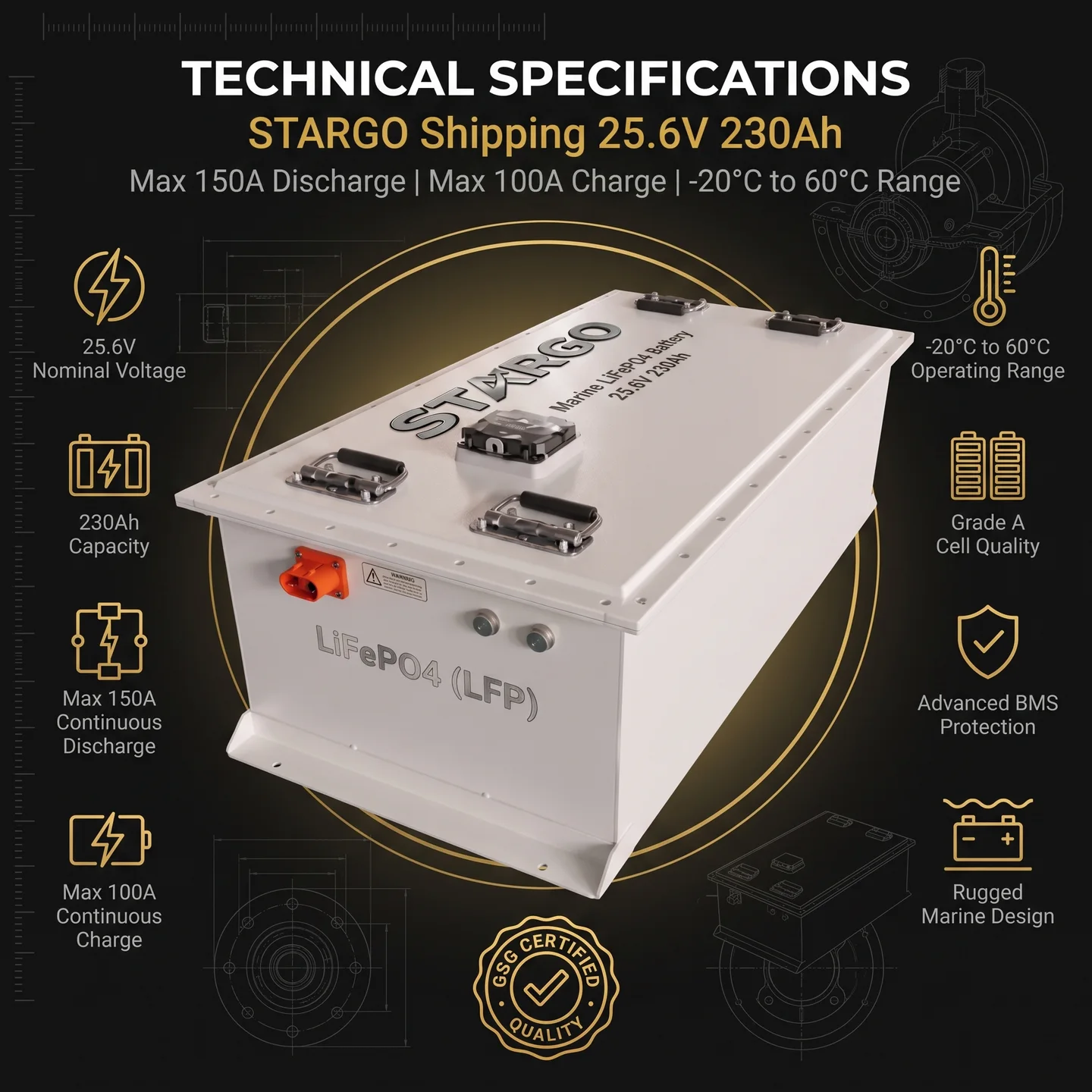 STARGO Marine Pack 25.6V 230Ah — LiFePO₄ Marine / Special Power Battery