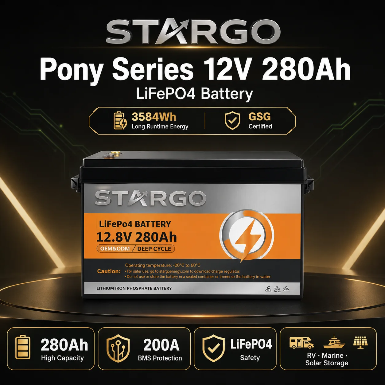 STARGO Pony Series 12V 280Ah — LiFePO₄ General LiFePO₄ Battery