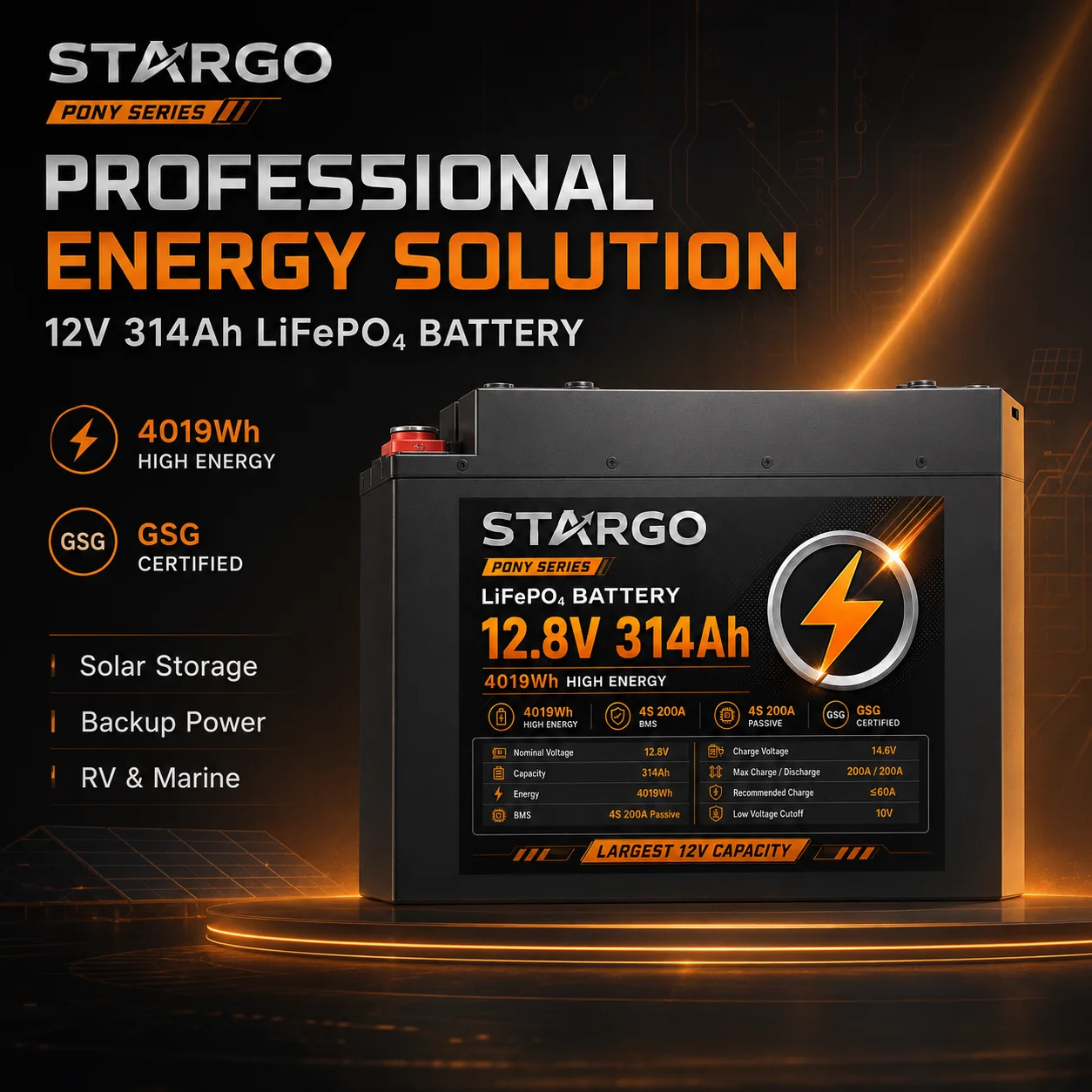 STARGO Pony Series 12V 314Ah — LiFePO₄ General LiFePO₄ Battery