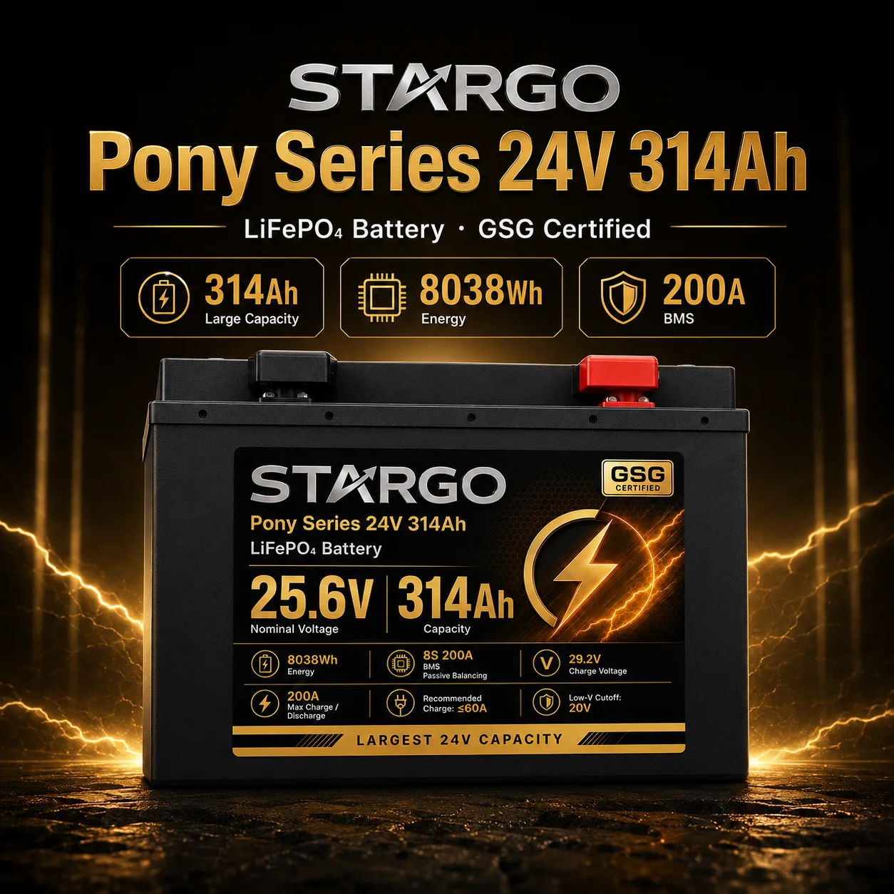STARGO Pony Series 24V 314Ah — LiFePO₄ General LiFePO₄ Battery