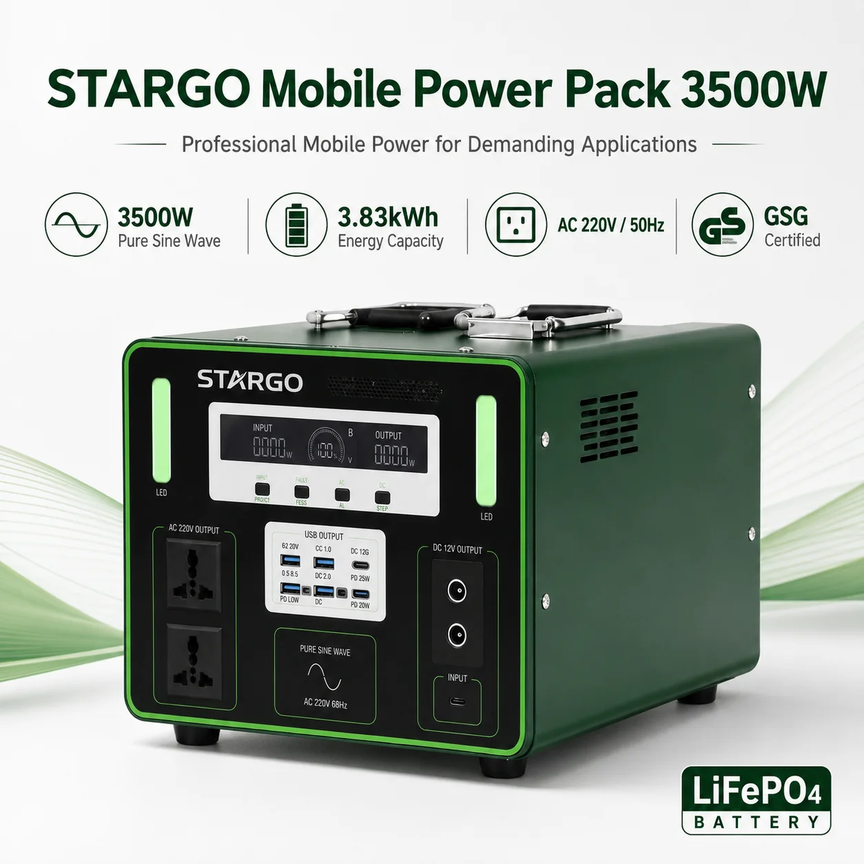 STARGO Power Station 3500W — LiFePO₄ Portable Mobile Power Supply