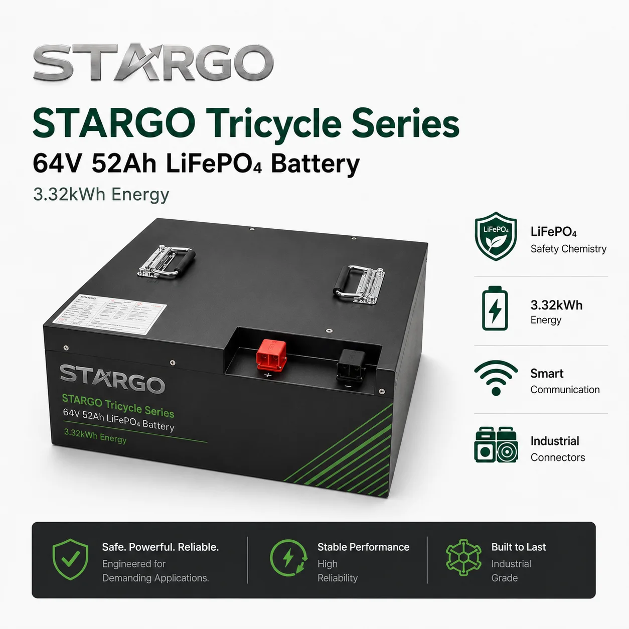 STARGO E-Tricycle 64V 52Ah — LiFePO₄ Electric Two-Wheel / Three-Wheel Vehicle Battery