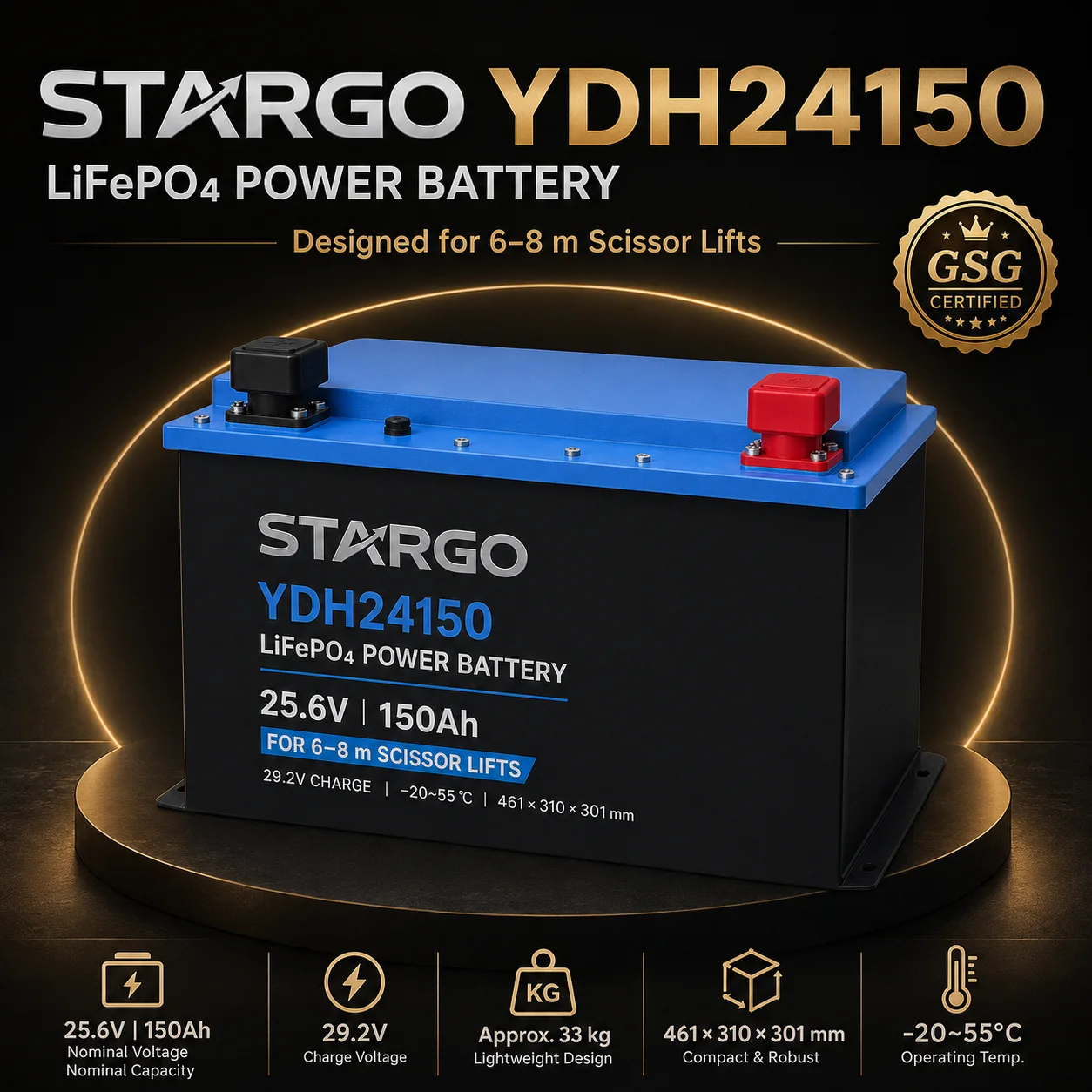 STARGO YDH24150 Scissor Lift — LiFePO₄ Aerial Work Platform Battery