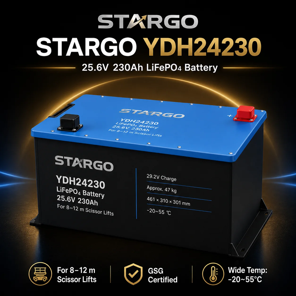 STARGO YDH24230 Scissor Lift — LiFePO₄ Aerial Work Platform Battery