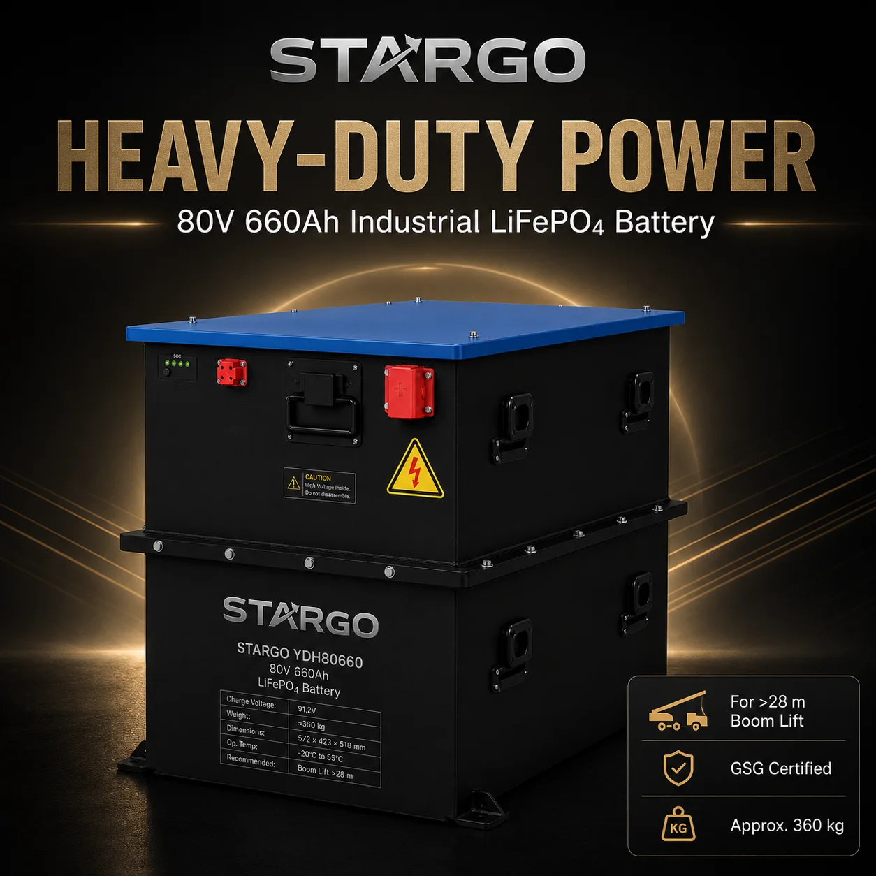 STARGO YDH80660 Boom Lift — LiFePO₄ Aerial Work Platform Battery