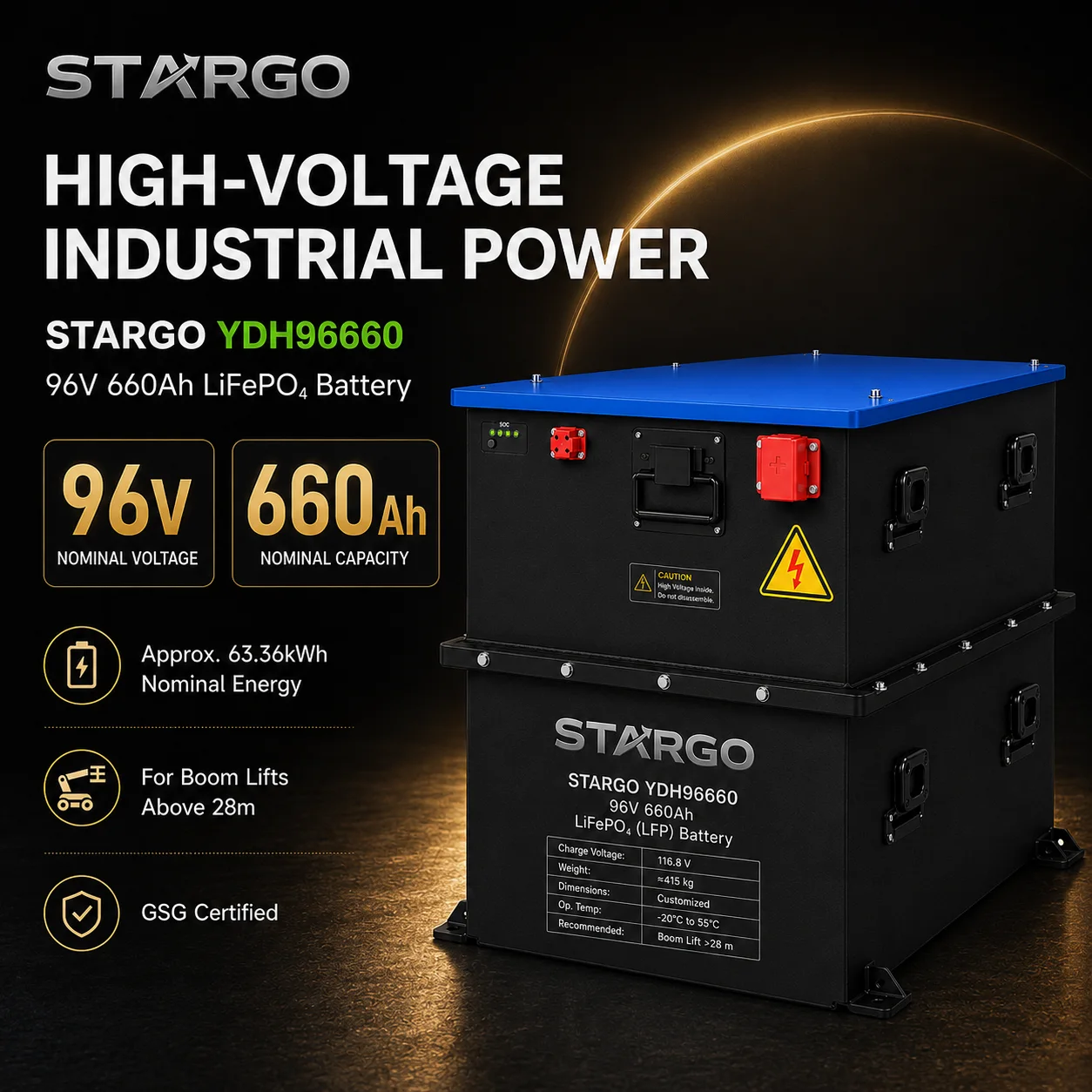 STARGO YDH96660 Boom Lift — LiFePO₄ Aerial Work Platform Battery